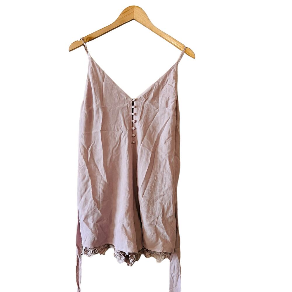 Lush Lace Trim Half Button Up Romper Size S Small NWT